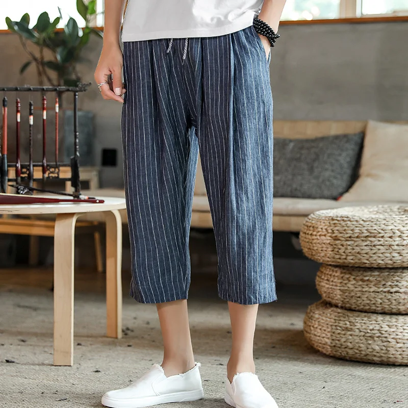 Linen casual shorts men's summer stripe Harlan loose cotton linen light grey thin Capri pants men's pants
Linen casual shorts men's summer stripe Harlan loose cotton linen light grey thin Capri pants men's pants
