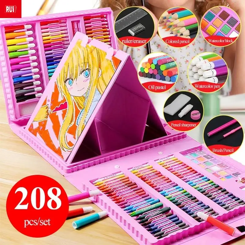 Фото Набор для рисования детей из 208 шт. набор цветной карандаш рождественский подарок