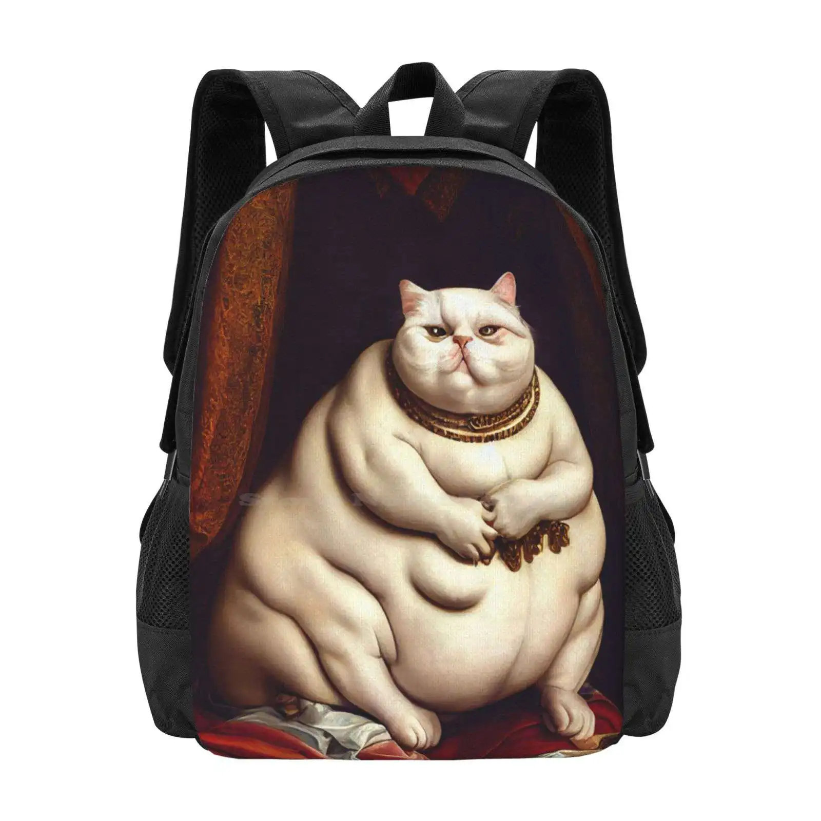 

Fat Cat School Bag Big Capacity Backpack Laptop Fat Gatto Chubby Funny Renaissance Antique Vintage Animal Pet Dark Gothic