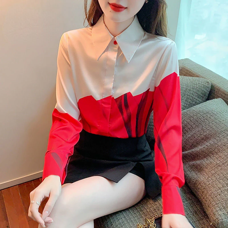 2022 Women's Spring Autumn New Lapel Long Sleeve Blouse Female Contrast Color Loose Shirts Ladies Casual Buttons Shirts O245 
2022 Women's Spring Autumn New Lapel Long Sleeve Blouse Female Contrast Color Loose Shirts Ladies Casual Buttons Shirts O245