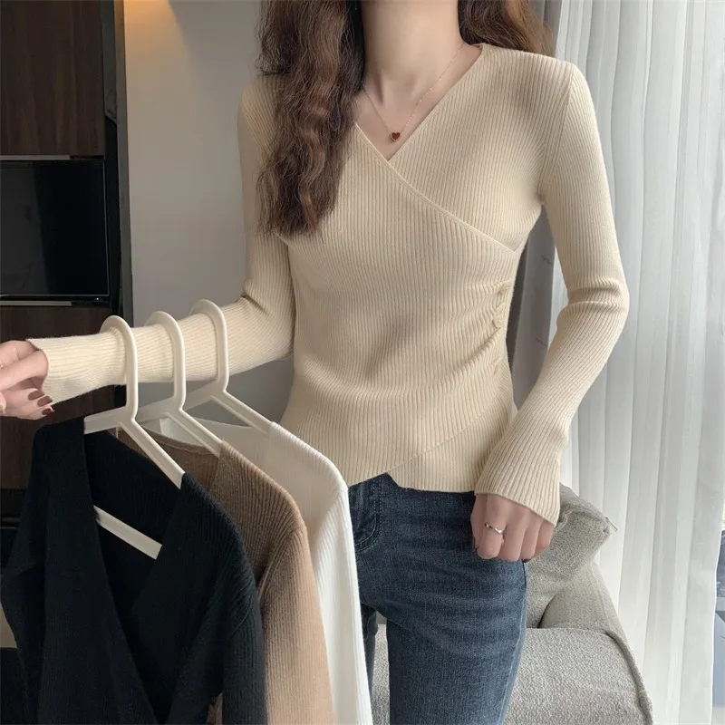 Autumn and Winter New Style Cross V-neck Irregular Knit Sweater Fashion Slim Slimming Gentle Wind Bottoming Top Women
Autumn and Winter New Style Cross V-neck Irregular Knit Sweater Fashion Slim Slimming Gentle Wind Bottoming Top Women