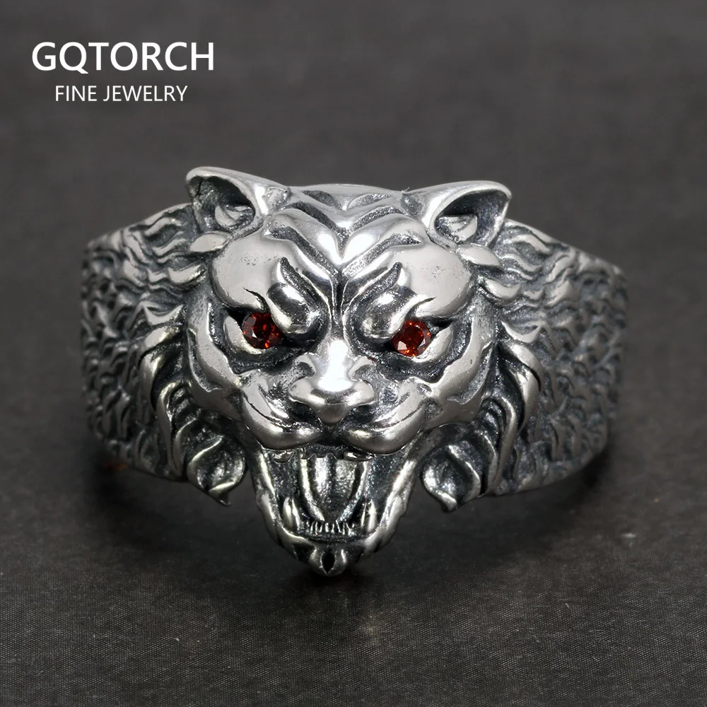 925 Sterling Silver Tiger Ring for Men Exaggerated Cool Vintage Thai Silver Open Ring Inlaid Zircon Tiger Head Male Jewelry
925 Sterling Silver Tiger Ring for Men Exaggerated Cool Vintage Thai Silver Open Ring Inlaid Zircon Tiger Head Male Jewelry