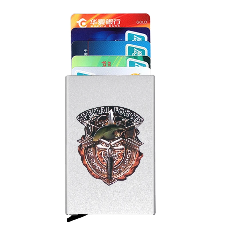 Anti-theft ID Credit Card Holder Thin Aluminium Metal Wallets Special Forces Skull Printing Pocket Case Bank Card Box
Anti-theft ID Credit Card Holder Thin Aluminium Metal Wallets Special Forces Skull Printing Pocket Case Bank Card Box