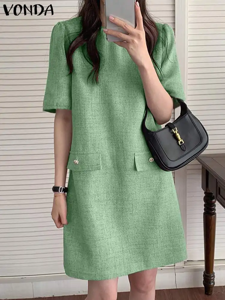 Women Dress Elegant Short Sleeve Office Lady Dress 2022 VONDA Vintage Solid Color Party Vestido Robe Femme Female Sundress Baggy
Women Dress Elegant Short Sleeve Office Lady Dress 2022 VONDA Vintage Solid Color Party Vestido Robe Femme Female Sundress Baggy