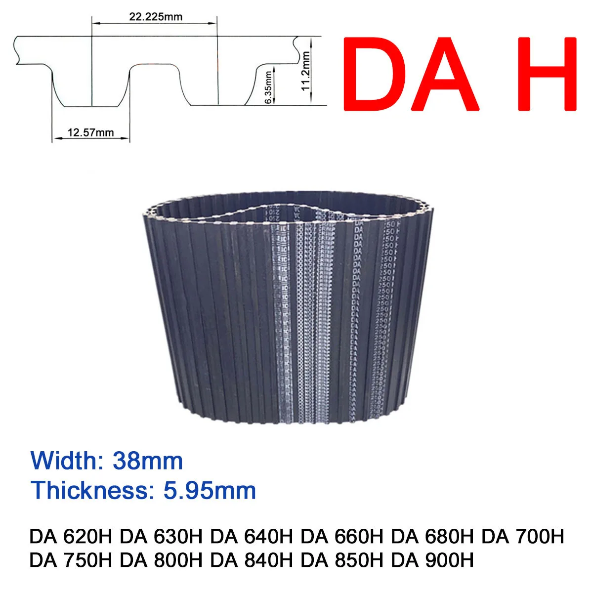 

1Pc Width 38mm DA H Rubber Arc Tooth Timing Belt Pitch Length 620 630 640 660 680 700 750 800 840 850 900mm Synchronous Belt