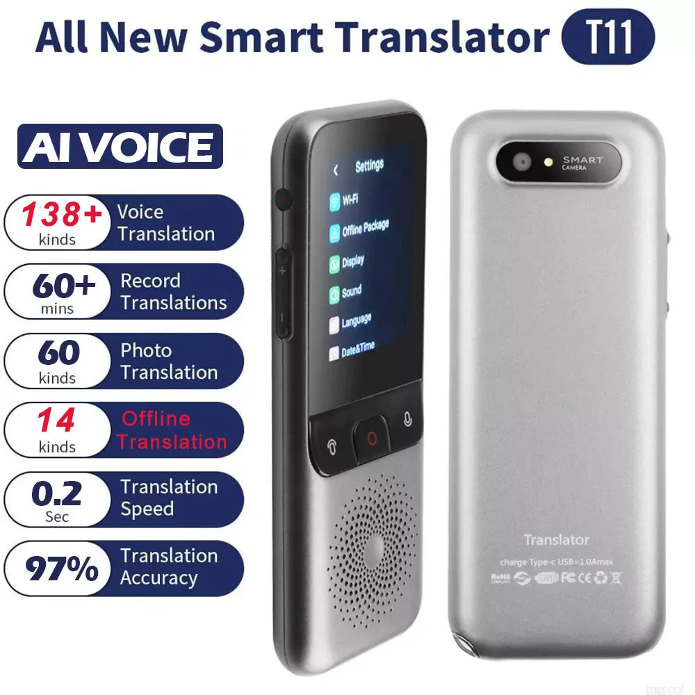 138 Languages T11 Portable Smart Voice Translator Real-time Multi-Language Speech Interactive Offline Translator Business Travel
138 Languages T11 Portable Smart Voice Translator Real-time Multi-Language Speech Interactive Offline Translator Business Travel