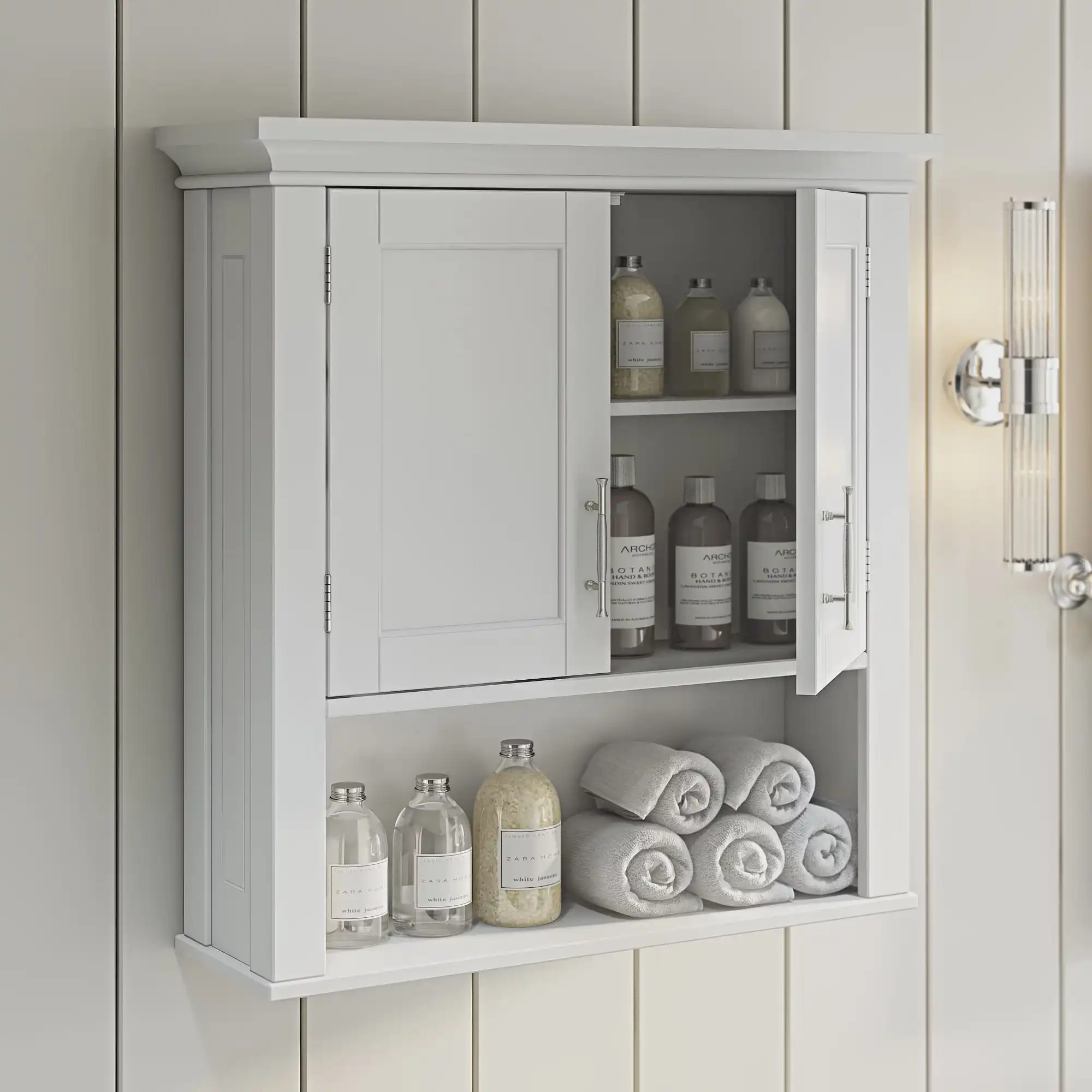 Home Somerset Collection 2-Door Bathroom Storage Wall Cabinet with 1 Open Shelf and 2 Interior Shelves, White
Home Somerset Collection 2-Door Bathroom Storage Wall Cabinet with 1 Open Shelf and 2 Interior Shelves, White