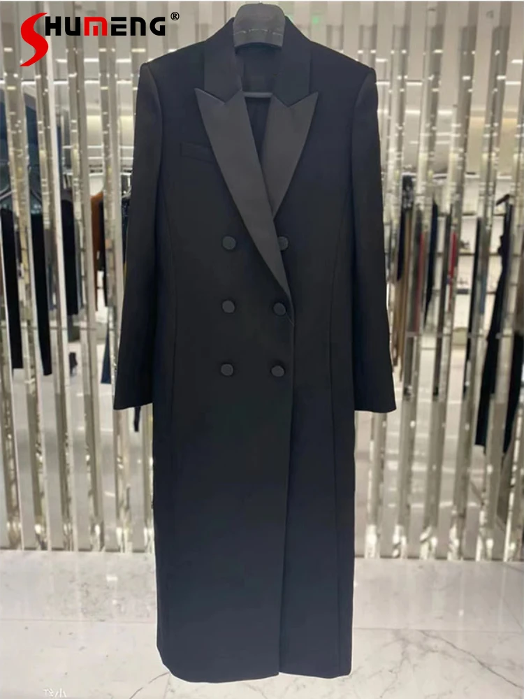 

Western Style Luxury Black Mid-length Suit Jacket Female 2023 Early Fall New Advanced Loose Long Sleeve Trench Coat for Women