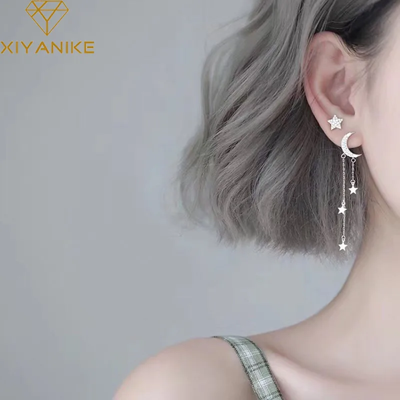 925 Sterling Silver Moon Star Earrings Asymmetrical Jewelry New Fashion Elegant Party Accessories Hypoallergenic Earrings
925 Sterling Silver Moon Star Earrings Asymmetrical Jewelry New Fashion Elegant Party Accessories Hypoallergenic Earrings