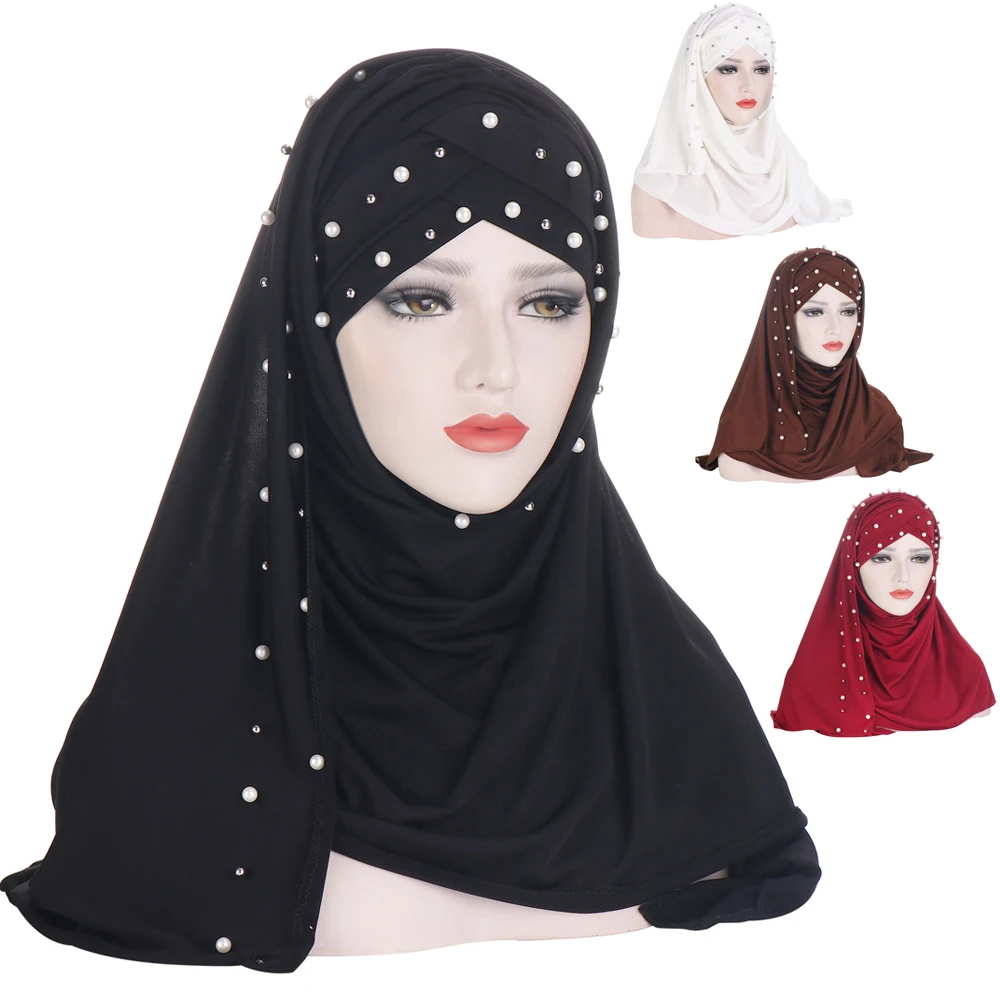 Pearl Beaded Decor Forehead Cross Headwrap Hijabs Solid Color Muslim Women Jersey Headband on the Head Hair Turban Headscarf Cap
Pearl Beaded Decor Forehead Cross Headwrap Hijabs Solid Color Muslim Women Jersey Headband on the Head Hair Turban Headscarf Cap
