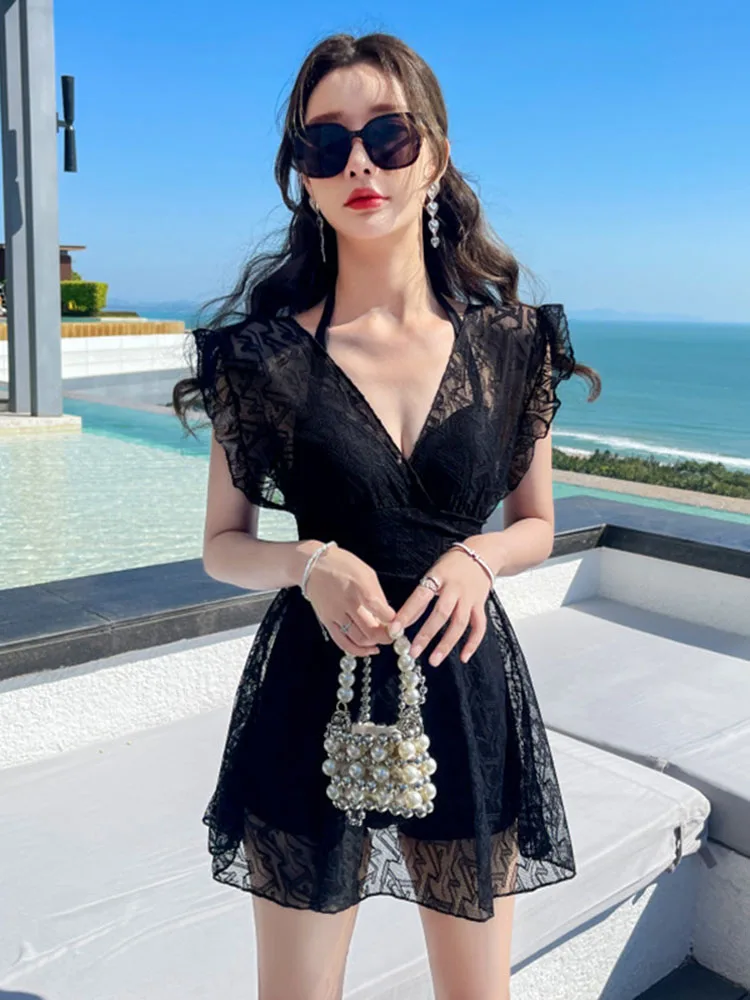 Black SwimSuit Women A Line Floral Swimwear 2022 New Bathing Suit High Waisted Bikini Lady Swim Dress for Female Flare Sleeves
Black SwimSuit Women A Line Floral Swimwear 2022 New Bathing Suit High Waisted Bikini Lady Swim Dress for Female Flare Sleeves