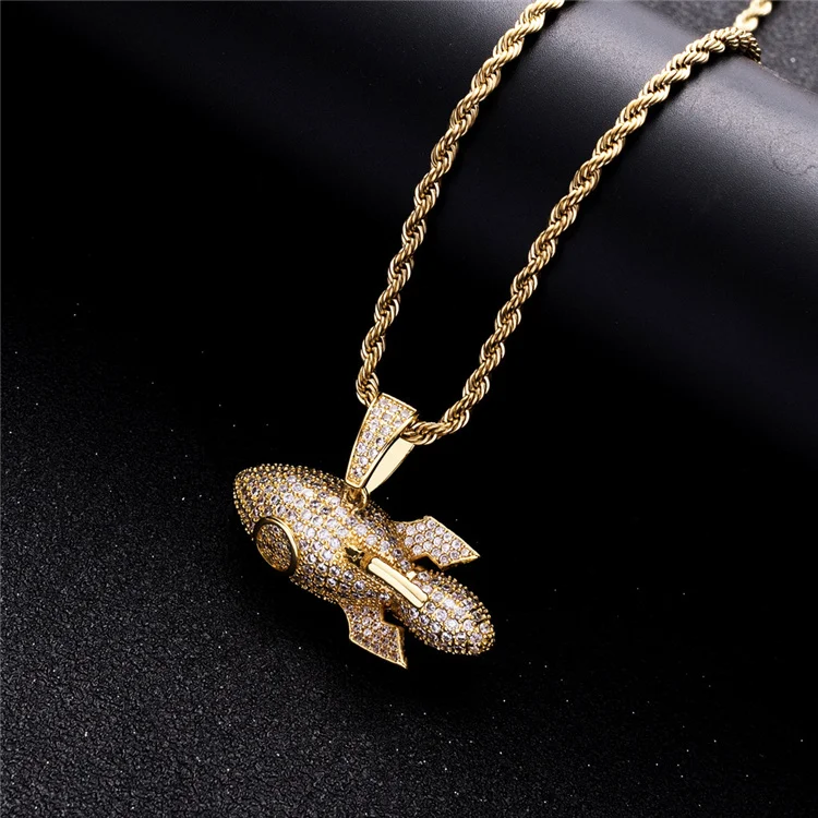 European and American New hiphop hiphop necklace 18K zirconium-plated solid rocket pendant necklace
European and American New hiphop hiphop necklace 18K zirconium-plated solid rocket pendant necklace