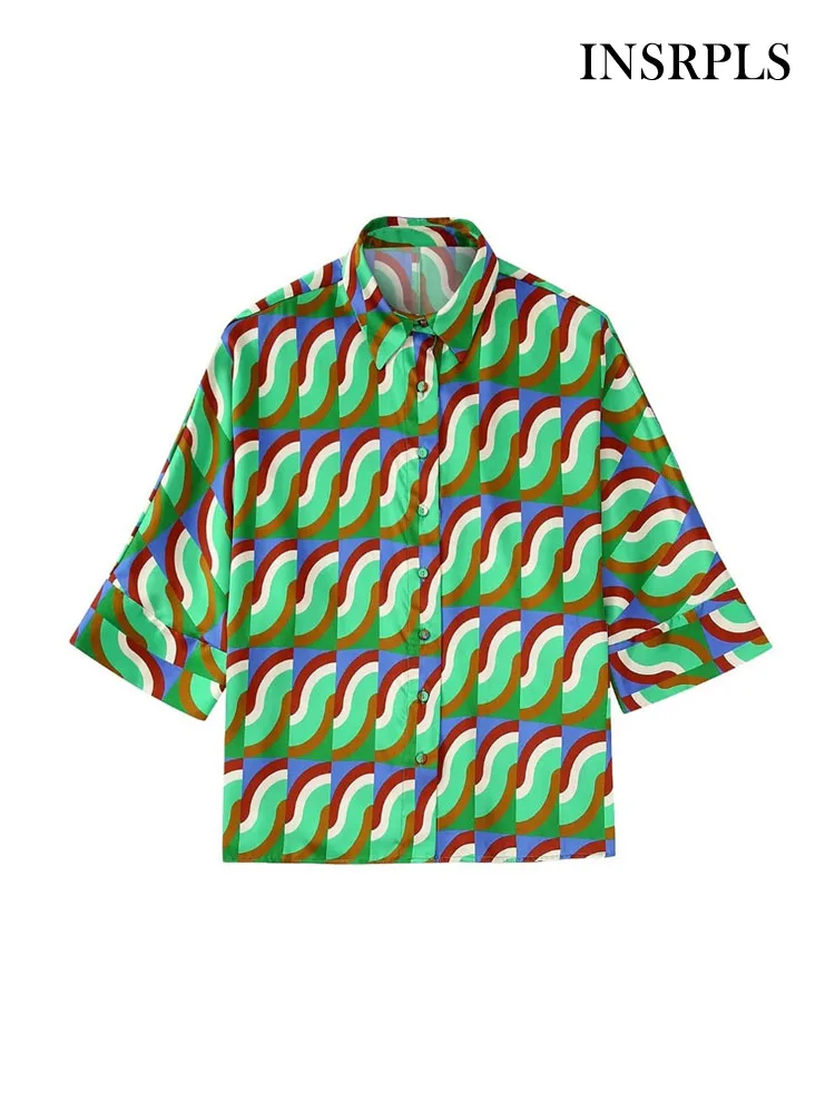 INSRPLS Women Fashion Geometric Print Loose Shirts Vintage Three Quarter Sleeve Front Buttons Female Blouses Blusas Chic Tops
INSRPLS Women Fashion Geometric Print Loose Shirts Vintage Three Quarter Sleeve Front Buttons Female Blouses Blusas Chic Tops