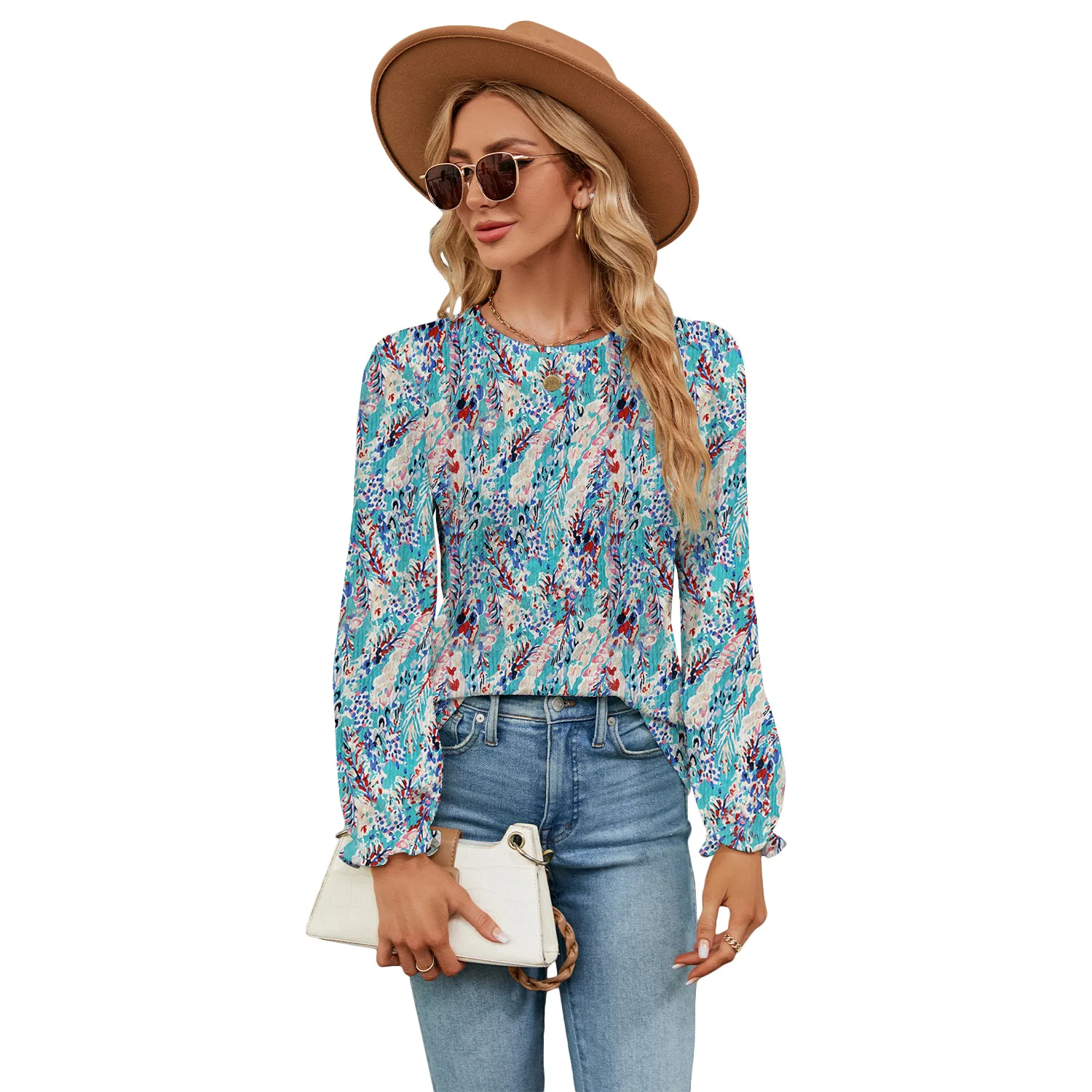 Fall/Winter New Stylish Top For Women Round Neck Ruffle Short Sleeve Floral Print Casual Loose Blouse T-Shirt
Fall/Winter New Stylish Top For Women Round Neck Ruffle Short Sleeve Floral Print Casual Loose Blouse T-Shirt