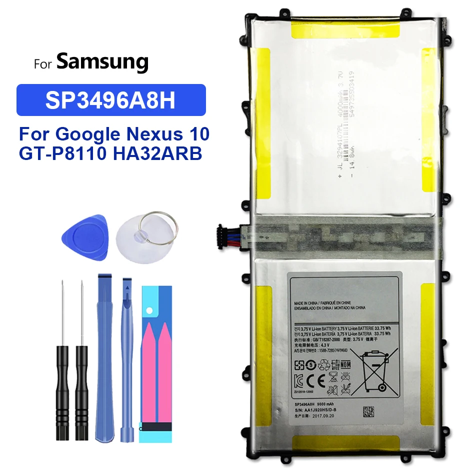SP3496A8H Tablet Li-Polymer Battery For Samsung Google Nexus 10 GT-P8110 HA32ARB Nexus10 Battery 9000mAh
SP3496A8H Tablet Li-Polymer Battery For Samsung Google Nexus 10 GT-P8110 HA32ARB Nexus10 Battery 9000mAh