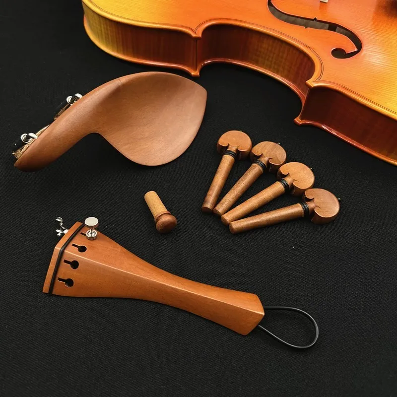

1set of 4/4 Violin Parts Accessories Jujube Wood Chin Rest Tailpiece Fine Tuner Tuning Peg Tailgut Endpin Strings Kit
