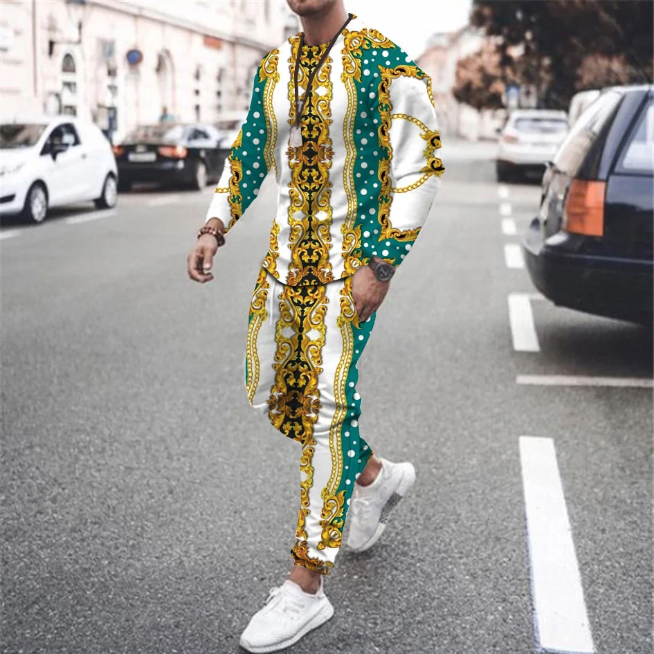 Fashion Men Long Sleeved and Trousers 2 Piece Set 3D Printed Luxury Pattern Vintage Round Neck Breathable High Quality Suit
Fashion Men Long Sleeved and Trousers 2 Piece Set 3D Printed Luxury Pattern Vintage Round Neck Breathable High Quality Suit