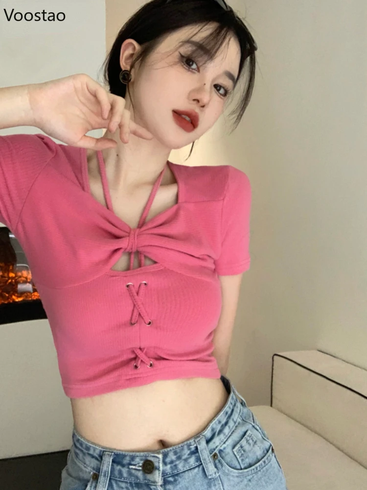Sexy Crop Top Women Short Sleeve Y2K Tees Female Halter Collar Solid Slim Casual Girls T-Shirts Summer Streetwear Korean Tops
Sexy Crop Top Women Short Sleeve Y2K Tees Female Halter Collar Solid Slim Casual Girls T-Shirts Summer Streetwear Korean Tops