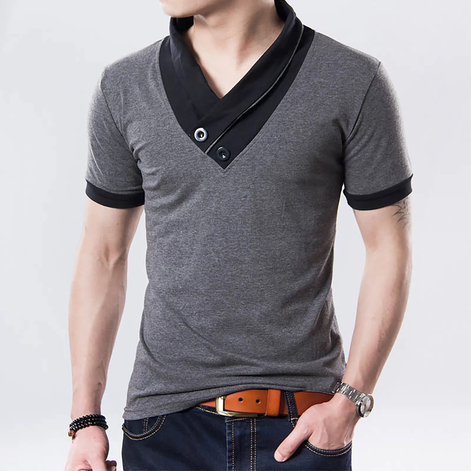 Summer Men's Rigid Collar Casual Pure Color Fashion Short Sleeve Tops Men T Shirts for Men Unisex T Shirt Mens Workout Shirts
Summer Men's Rigid Collar Casual Pure Color Fashion Short Sleeve Tops Men T Shirts for Men Unisex T Shirt Mens Workout Shirts