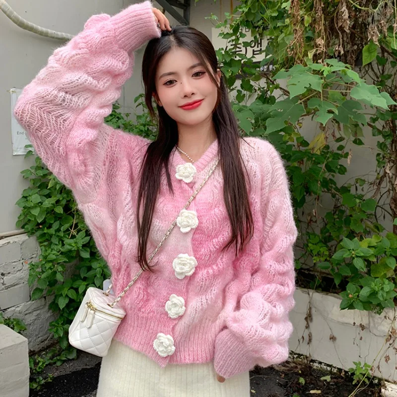 WDMSNA Three-dimensional Flower Tie-dye Pink Knitted Cardigan V-neck Long Sleeve Sweaters for Women Autumn Winter Soft Sweater 
WDMSNA Three-dimensional Flower Tie-dye Pink Knitted Cardigan V-neck Long Sleeve Sweaters for Women Autumn Winter Soft Sweater