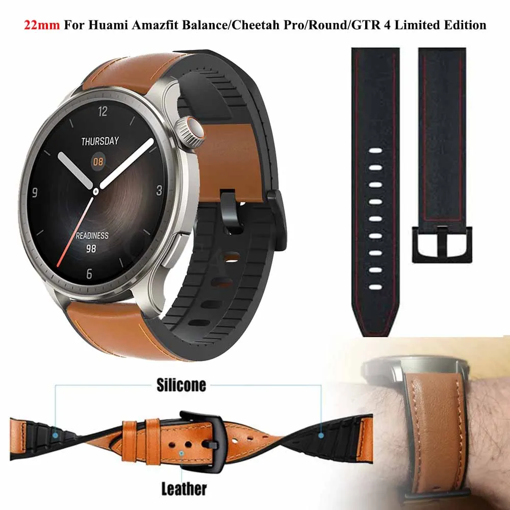 Ремешок кожаный и силиконовый для Huami Amazfit Balance Bip 5 GTR 4 3 Pro, браслет для смарт-часов GTR 47, 22 мм
Ремешок кожаный и силиконовый для Huami Amazfit Balance Bip 5 GTR 4 3 Pro, браслет для смарт-часов GTR 47, 22 мм