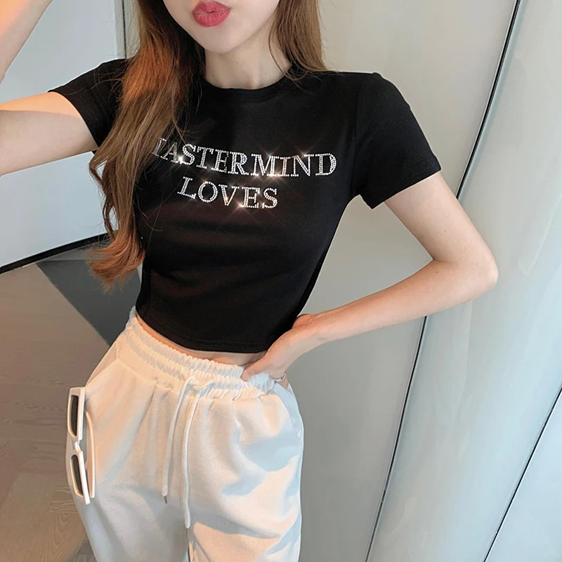 Women's Fashion Alphabet Printing High Waist Short Sleeve T-Shirt Slim Fit Versatile Casual Summer Short Top Ironing Diamond
Women's Fashion Alphabet Printing High Waist Short Sleeve T-Shirt Slim Fit Versatile Casual Summer Short Top Ironing Diamond