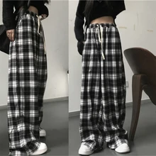Wide Leg Pants Womens Teens Summer Fall Trendy Harajuku Plaid Oversized Trousers