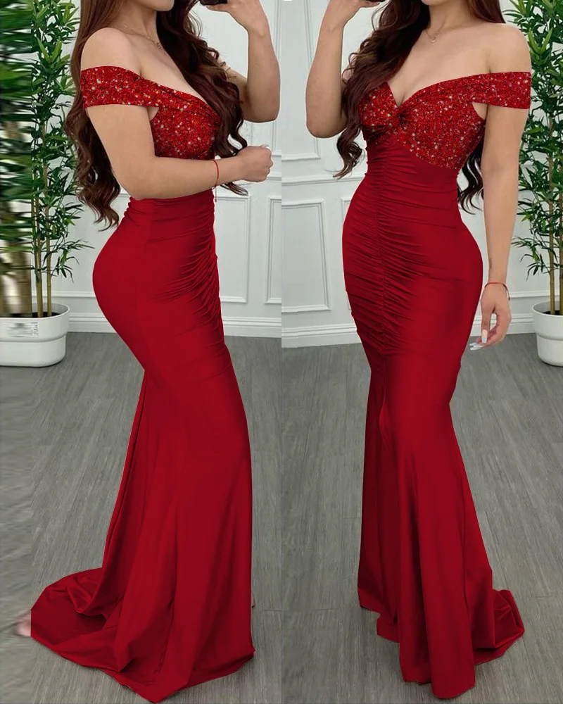 Sequin Stitched Dresses Women Summer 2021 Sexy Off Shoulder Kink Pleated Red Maxi Dress
Sequin Stitched Dresses Women Summer 2021 Sexy Off Shoulder Kink Pleated Red Maxi Dress