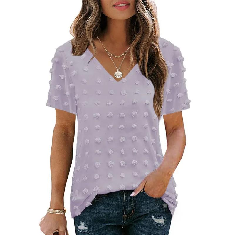 New Fashion Women's Clothing 2022 Summer New Chiffon Jacquard Loose Casual V-Neck Shirts Solid Color Elegant Ladies T-Shirts
New Fashion Women's Clothing 2022 Summer New Chiffon Jacquard Loose Casual V-Neck Shirts Solid Color Elegant Ladies T-Shirts