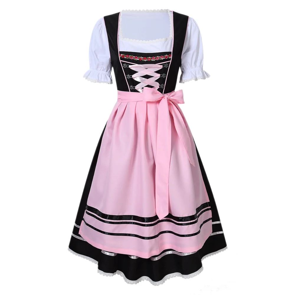 

Women German Oktoberfest Costume Traditional Bavarian Beer Wench Maid Dirndl Dress With Apron Outfit