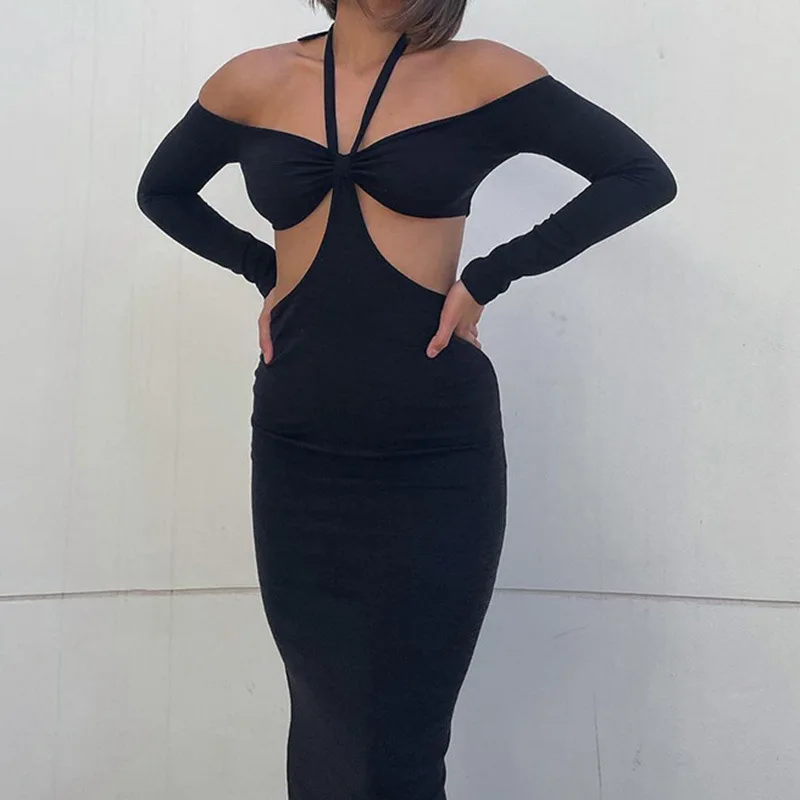 Women's Dress 2021 New Autumn Sexy Long-sleeved Open Back Hollow Black Halter Bag Hip Skirt Women's Temperament Evening Dress
Women's Dress 2021 New Autumn Sexy Long-sleeved Open Back Hollow Black Halter Bag Hip Skirt Women's Temperament Evening Dress