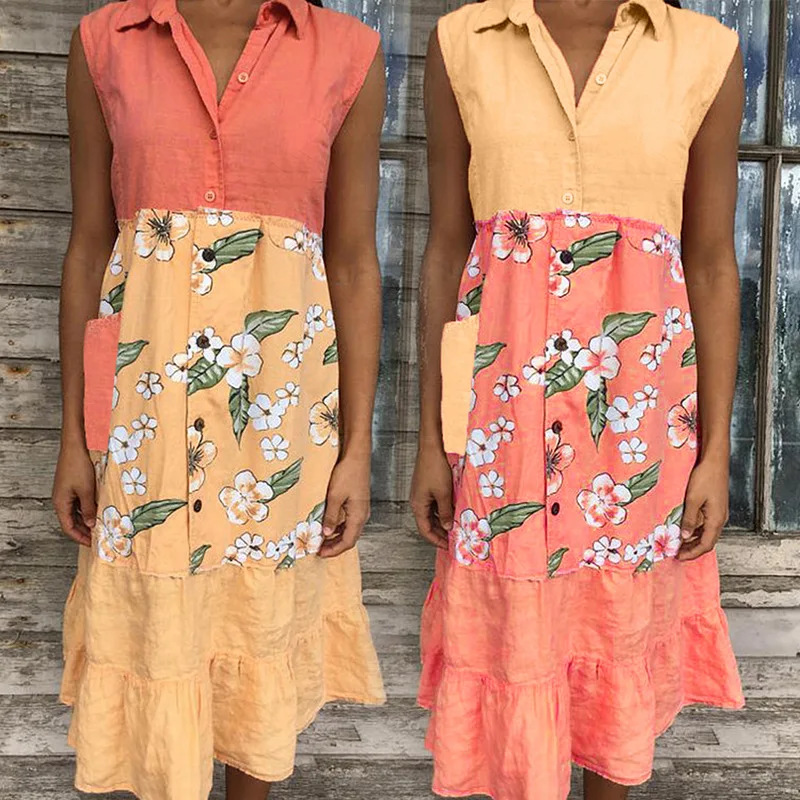 2022 Summer new European and American hot women's stitching clash-color print sleeveless dress
2022 Summer new European and American hot women's stitching clash-color print sleeveless dress