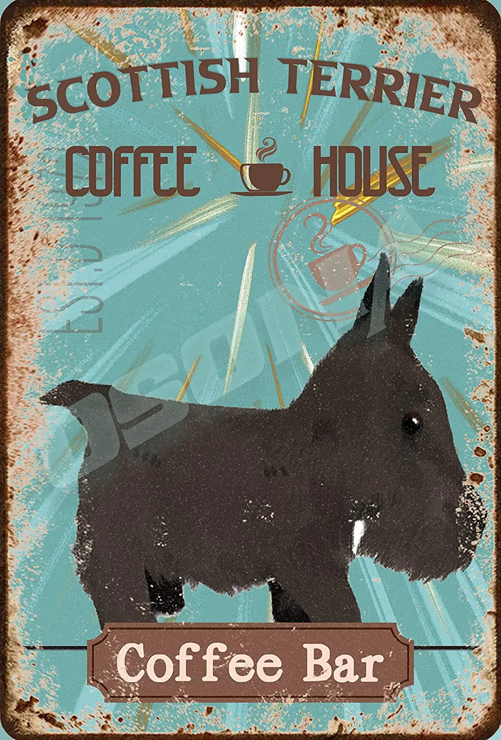OSONA Pet Coffee Bar Scottish Terrier Dog Coffee House Retro Nostalgic Traditional Rust Color Tin Logo Advertising Striking Wall
OSONA Pet Coffee Bar Scottish Terrier Dog Coffee House Retro Nostalgic Traditional Rust Color Tin Logo Advertising Striking Wall