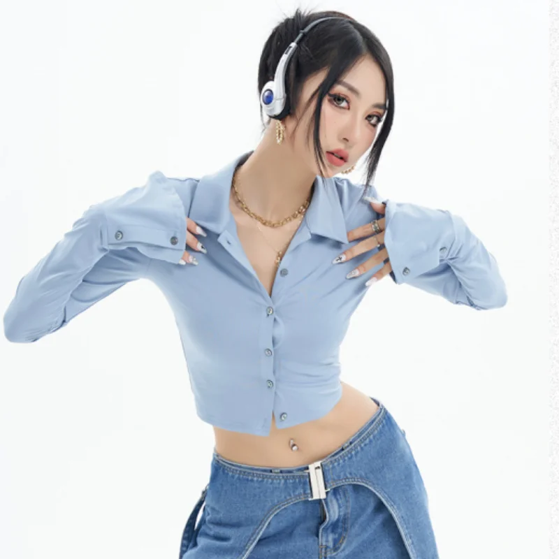 Long Flare Sleeve Y2k Blue Camisa Women Crop Tops Slim Fit Short Length Chemise Femme High Waist Sexy Shirts Harajuku Fashion
Long Flare Sleeve Y2k Blue Camisa Women Crop Tops Slim Fit Short Length Chemise Femme High Waist Sexy Shirts Harajuku Fashion
