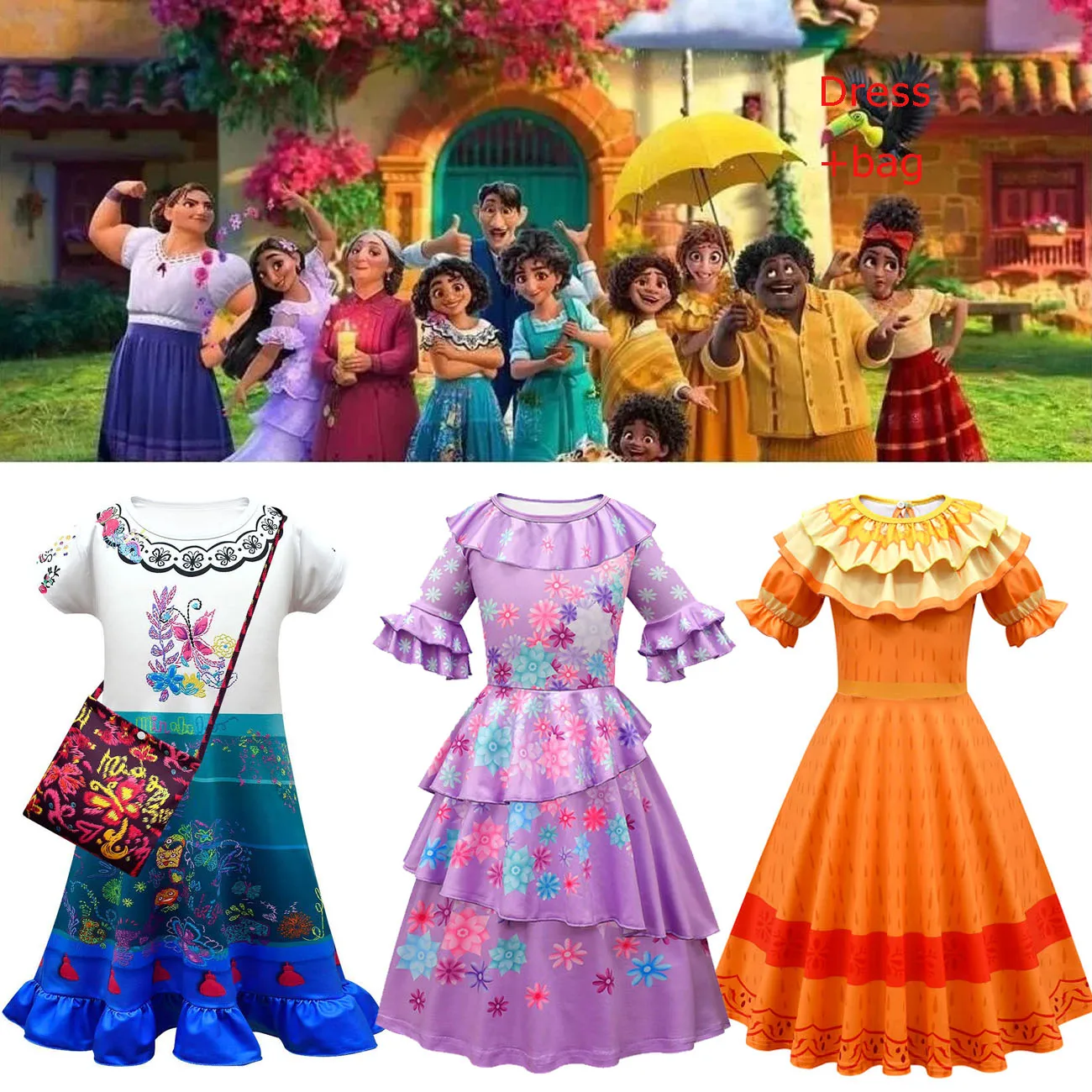Kids Clothes Movie Encanto Mirabel Cosplay Costumes Girls Fancy Princess Dresses Children Birthday Carnival Party Clothing+Bag
Kids Clothes Movie Encanto Mirabel Cosplay Costumes Girls Fancy Princess Dresses Children Birthday Carnival Party Clothing+Bag