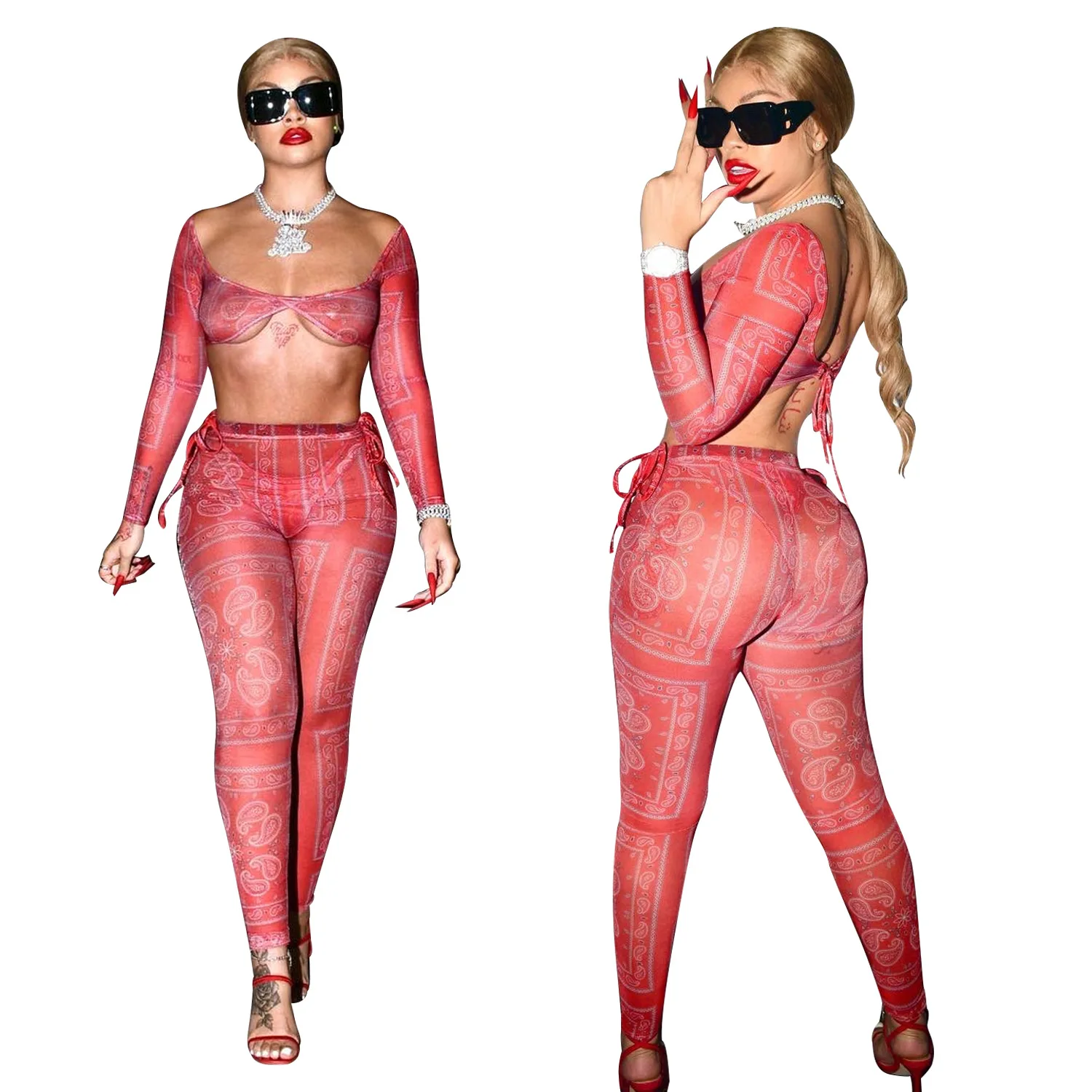 Sexy Club Wear Skinny Mesh Crop Tops 2 Piece Pants Sets Womens Outfits Drawstring Summer Bandage See Through Clothing For Women
Sexy Club Wear Skinny Mesh Crop Tops 2 Piece Pants Sets Womens Outfits Drawstring Summer Bandage See Through Clothing For Women
