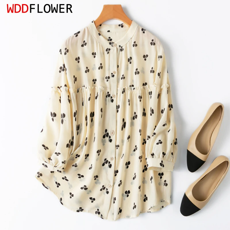 Women Silk Shirt 100% Mulberry Crepe Silk Beige Grass Printed Buttons Down Round Neck Half Sleeve Loose Type Top Blouse MM977
Women Silk Shirt 100% Mulberry Crepe Silk Beige Grass Printed Buttons Down Round Neck Half Sleeve Loose Type Top Blouse MM977
