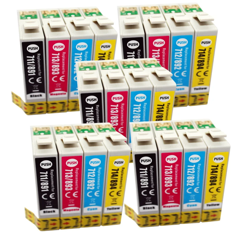 

20 Compatible T0711-715 Ink Cartridge for Epson Stylus SX200 SX205 SX209 SX210 SX400 SX405 SX405W SX410 SX510W SX110 SX105 SX100