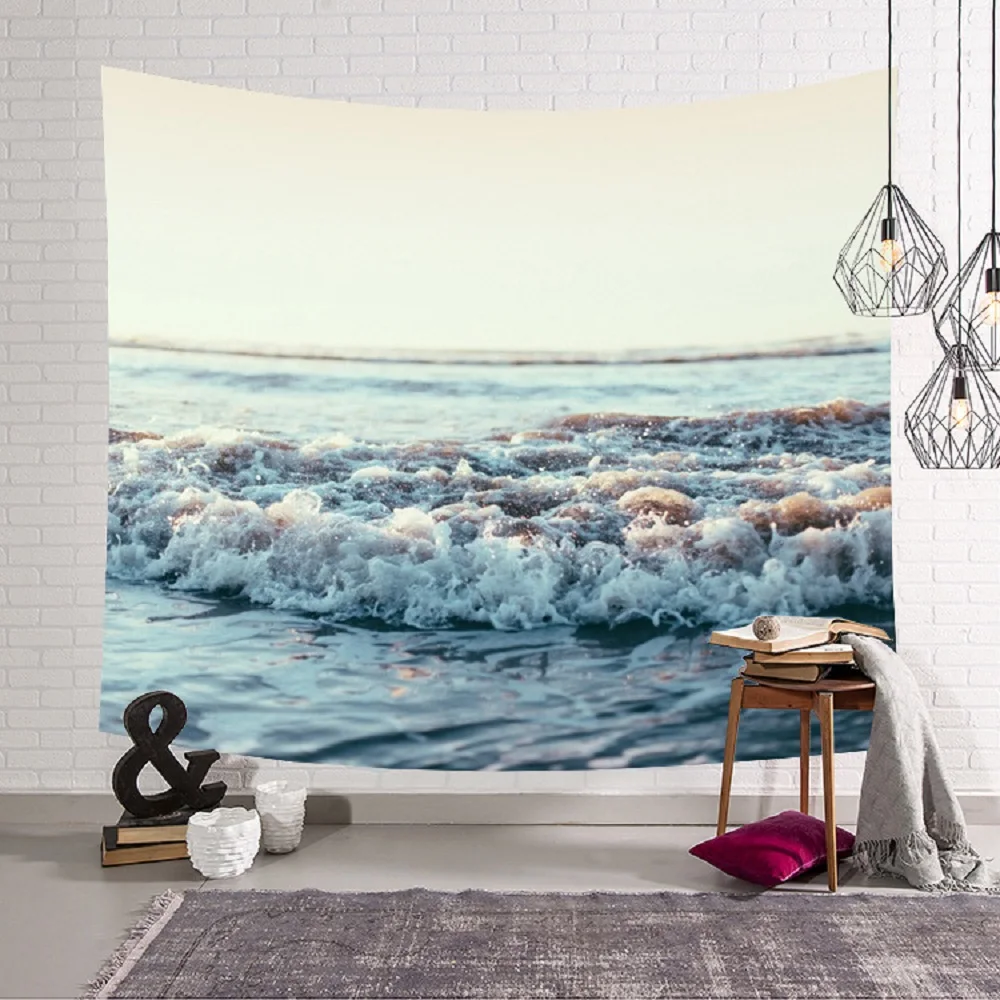 

Tropical Beach Ocean Tapestry Wave Sun Cloud Nature Scenery Bohemian Pattern Tapestries Bedroom Living Room Decor Wall Hanging