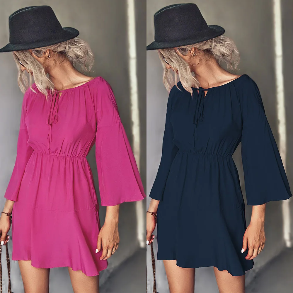 2023 Solid Color Flare Sleeve Dresses Sexy Off Shoulder Pleated Loose Party Dress Elegant Slash Neck Lace-up Sweet Beach Dress
2023 Solid Color Flare Sleeve Dresses Sexy Off Shoulder Pleated Loose Party Dress Elegant Slash Neck Lace-up Sweet Beach Dress