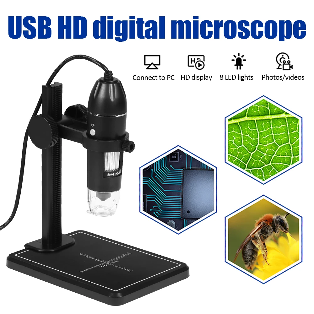 Цифровой микроскоп электронный с подъемной подставкой X4 8 светодиодов 2 МП USB