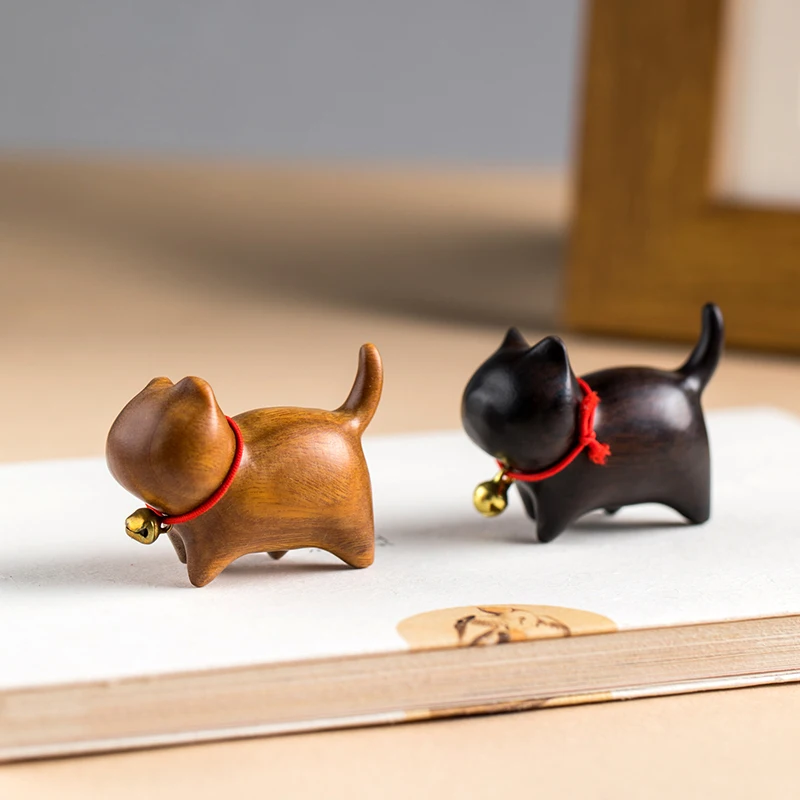 

Ebony Wood Carving Cat and Dog Miniatures Hand-Carved Wooden Puppy Kitten Doll Interior Decoration Pen Holder Gift Ornaments