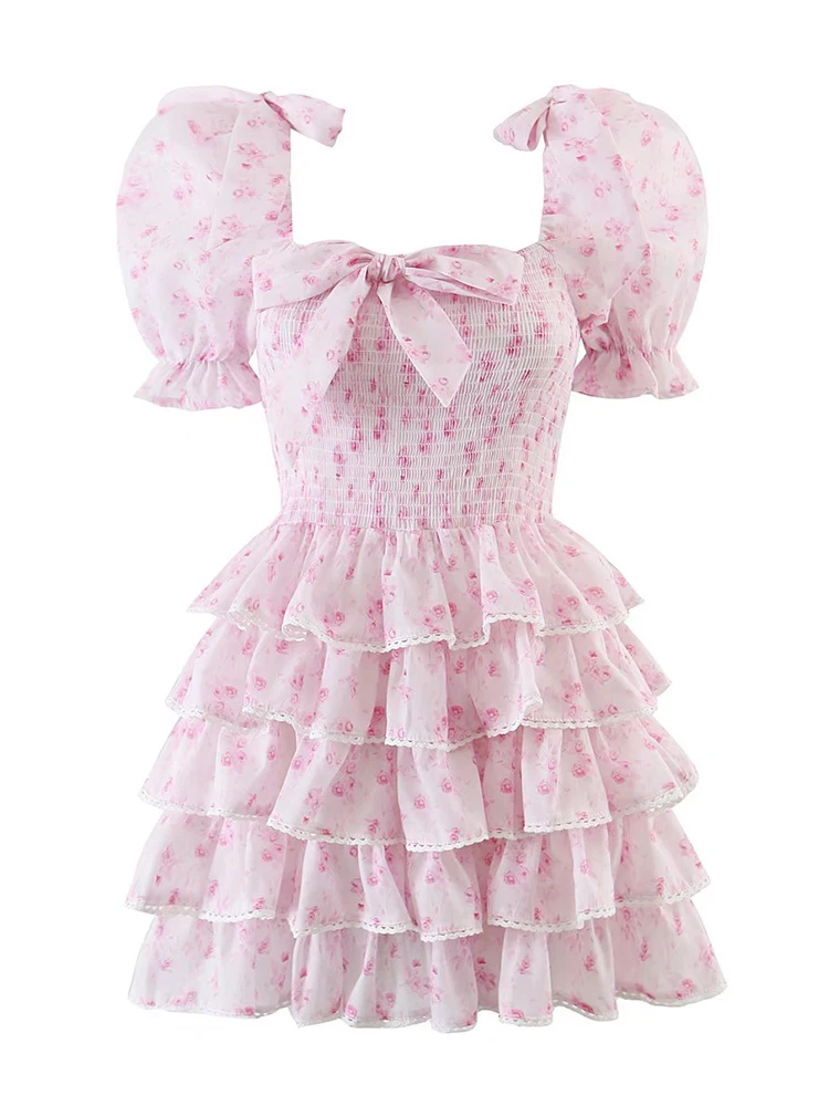 YENKYE Women Pink Floral Print Layered Ruffle Mini Dress Sweet Bow Square Neck Lady Summer Holiday Party Dresses Short Robe
YENKYE Women Pink Floral Print Layered Ruffle Mini Dress Sweet Bow Square Neck Lady Summer Holiday Party Dresses Short Robe