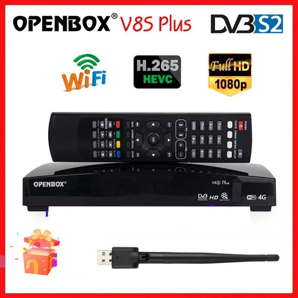 Оригинальный ресивер Original Openbox V8S Plus цифрового спутникового приемника DVB-S2 S-V8 WEBTV Biss Key с 2-мя USB-портами, поддержкой Wifi и 3G.