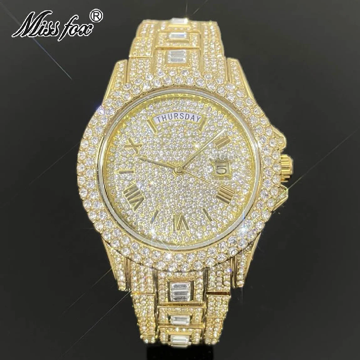 MISSFOX Gold Hip Hop Watches Men Luxury Iced Out Diamond Fashion Quartz Wristwatch Date Week Stianless Steel Clocks Reloj Hombre
MISSFOX Gold Hip Hop Watches Men Luxury Iced Out Diamond Fashion Quartz Wristwatch Date Week Stianless Steel Clocks Reloj Hombre