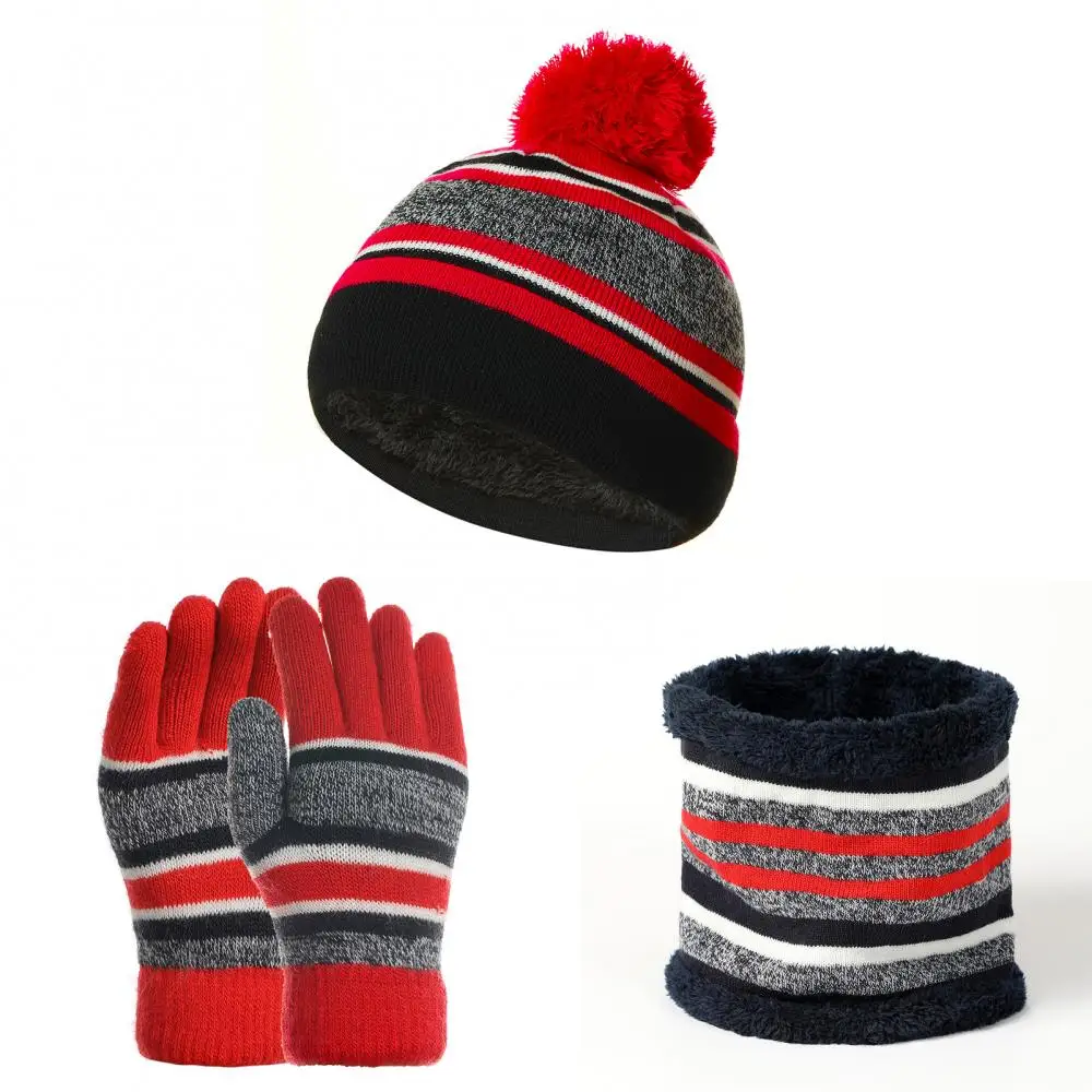 

Kids Soft Girls Cotton Hat 3pc/set Warm Hats Winter Woolen Yarn Knitted Pompom Beanie Neck Scarf Gloves Elastic Set For Baby Boy