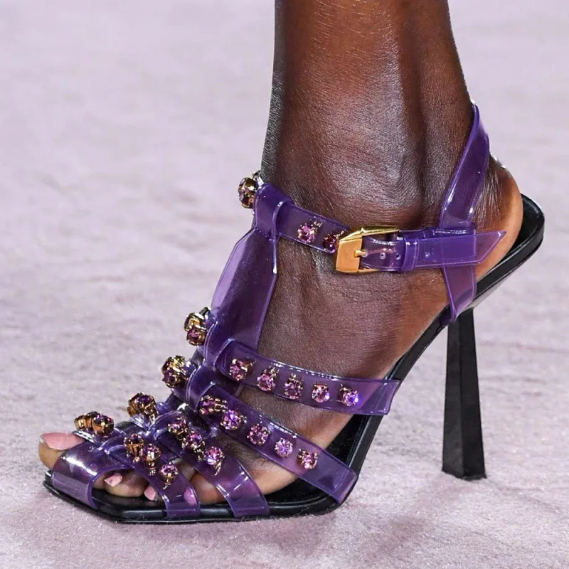 Elegant Thin High Heel Party Shoes Sexy Pointed Toe PVC Dots Rhinestone Decoration Ankle Buckle Crystal Bordered Sandals
Elegant Thin High Heel Party Shoes Sexy Pointed Toe PVC Dots Rhinestone Decoration Ankle Buckle Crystal Bordered Sandals