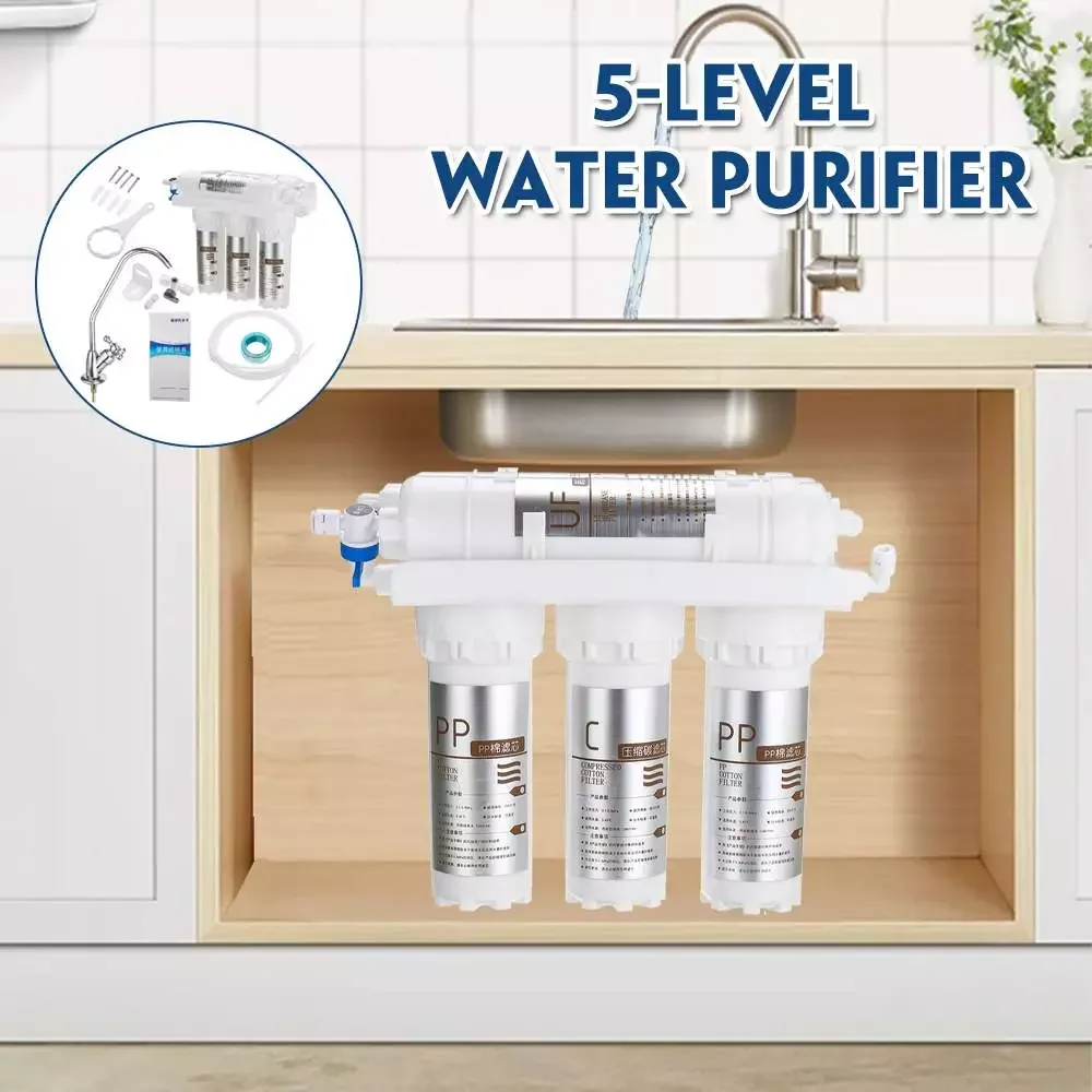 Water Filter System 5 Stages Drinking Water Filter System Purification for Household Kitchen with Filter Cartridge Kit Tap
Water Filter System 5 Stages Drinking Water Filter System Purification for Household Kitchen with Filter Cartridge Kit Tap