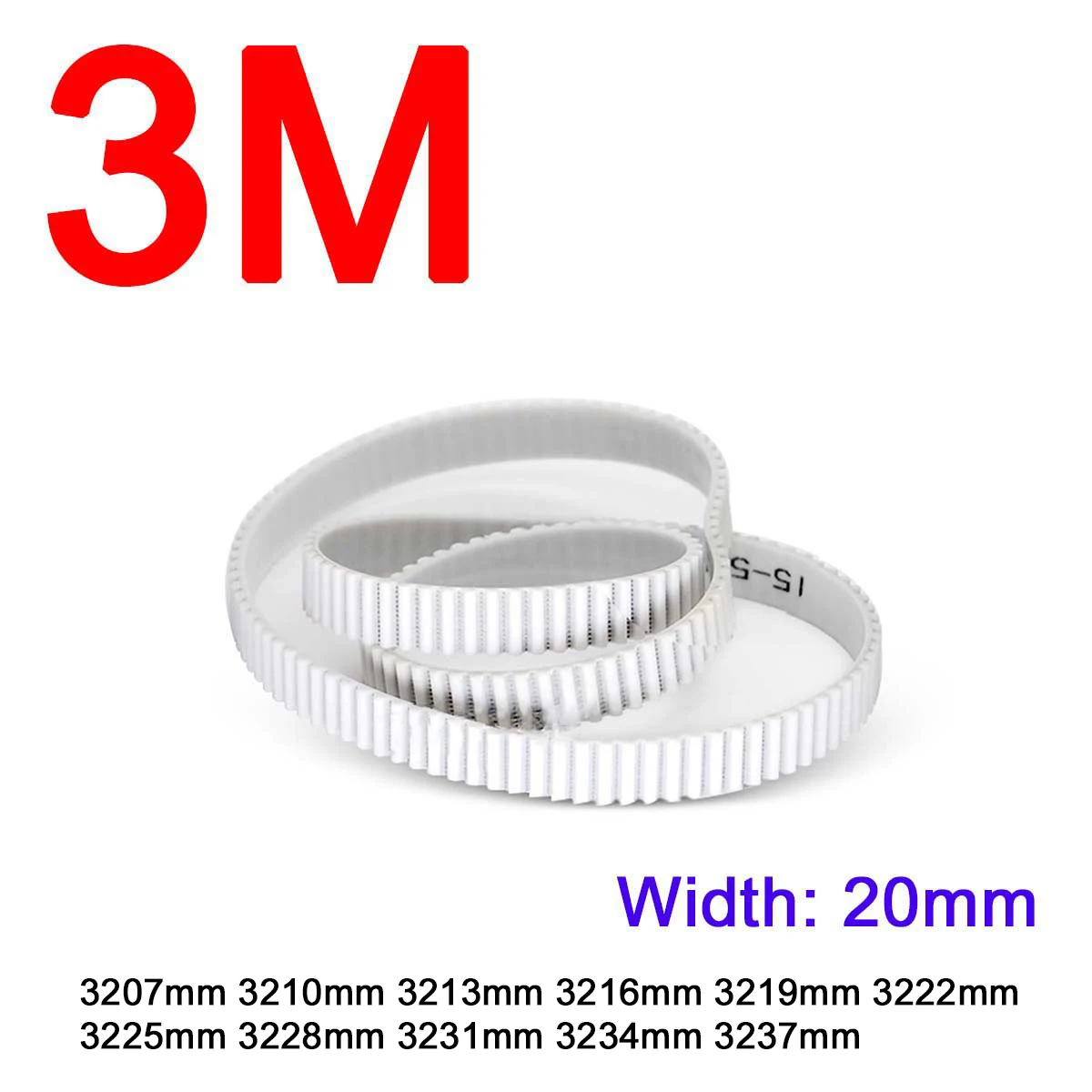 1Pc Width 20mm 3M White Polyurethane PU Tooth Timing Belt Pitch Length 3207 3210 3213 3216 3219 3222 3225 3228 3231 3234 3237mm
1Pc Width 20mm 3M White Polyurethane PU Tooth Timing Belt Pitch Length 3207 3210 3213 3216 3219 3222 3225 3228 3231 3234 3237mm