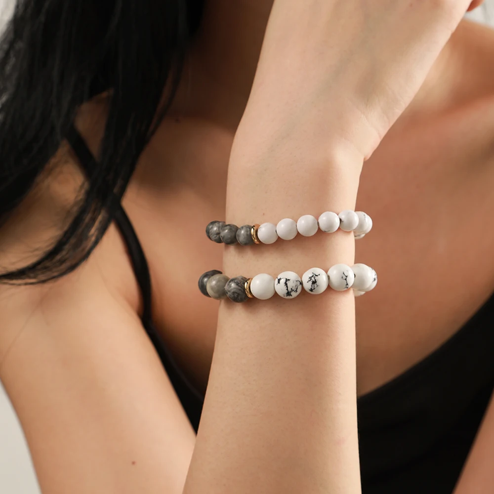 Classic Stone Bead Bracelet For Women Men 8/10mm Handmade Howlite Stone Bead Strand Bracelet Elastic Yoga Lover Jewelry Gift
Classic Stone Bead Bracelet For Women Men 8/10mm Handmade Howlite Stone Bead Strand Bracelet Elastic Yoga Lover Jewelry Gift